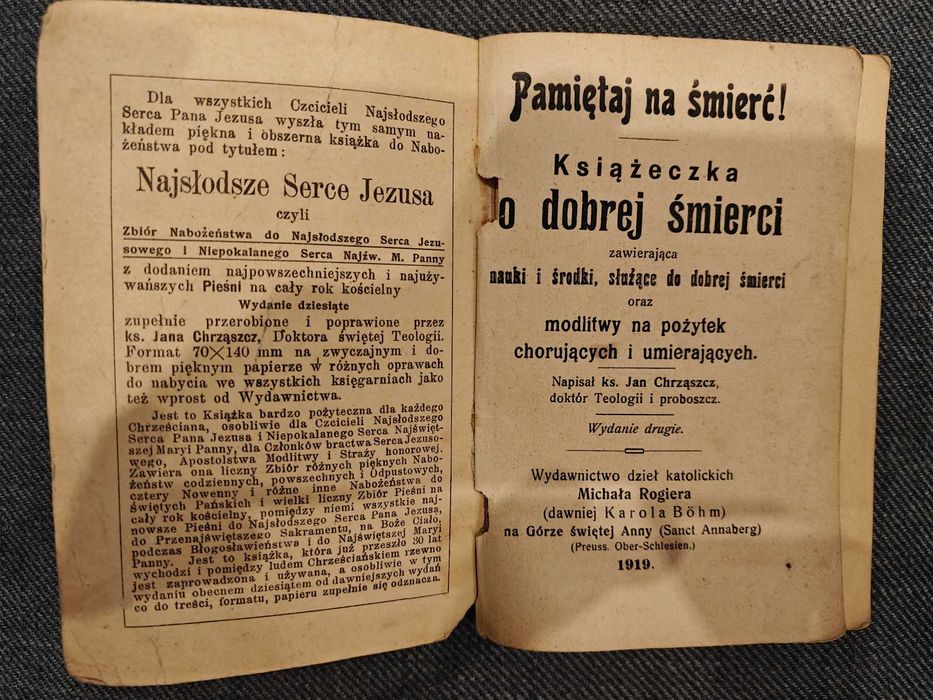 książeczka o dobrej śmierci 1919