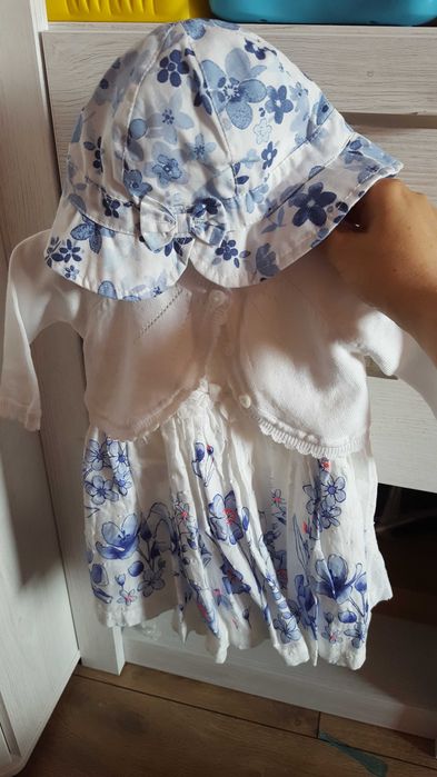 komplet chrzest sukienka sweterek czapka 3-6 m