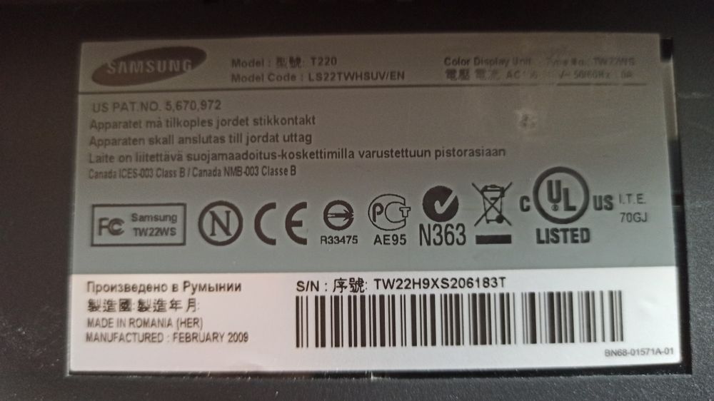 Monitor Samsung SyncMaster T220 22 cale