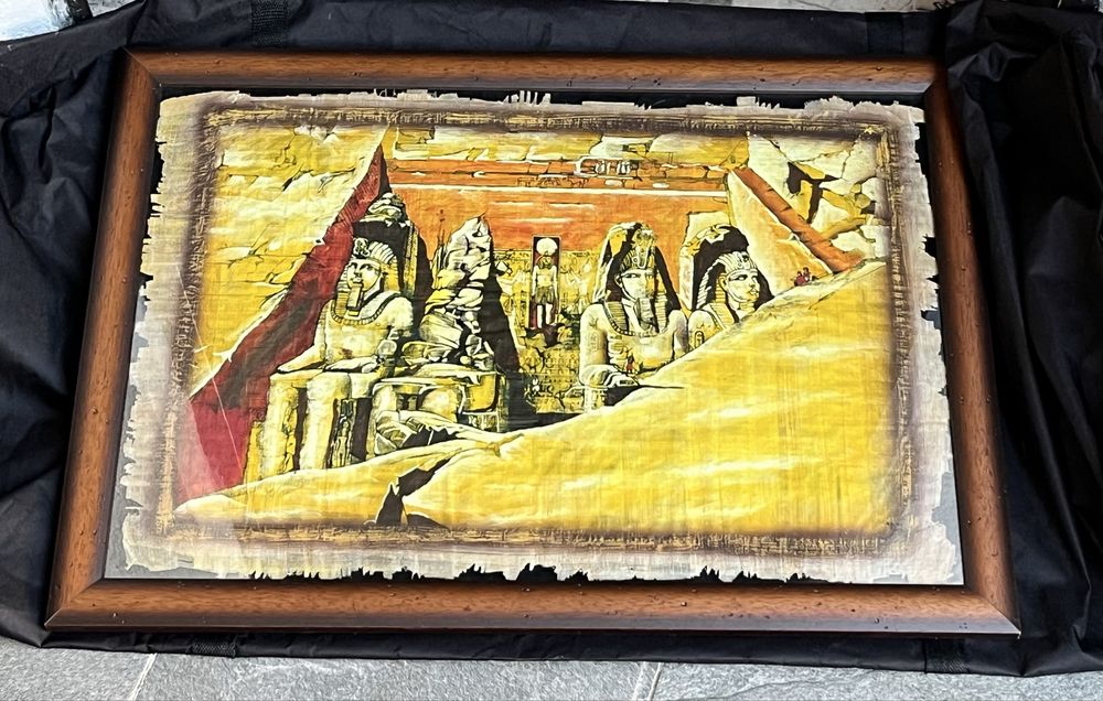 Papiro envelhecido - moldura  c/ vidro duplo à medida- Abu Simbel