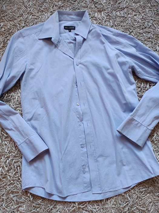 Męska koszula Wólczanka 40 niebieska błękitna tłoczony biały wzór