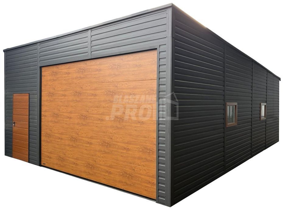 Hala garaż blaszany 6x8m - brama segmentowa- 4x okno antracyt GP716