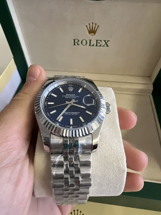 Rolex date just prateado e azul