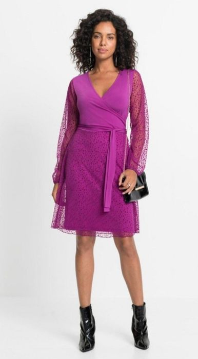 Wyprzedaż 2 sukienka 44 46 różowo fioletowa siateczka wesele komunia