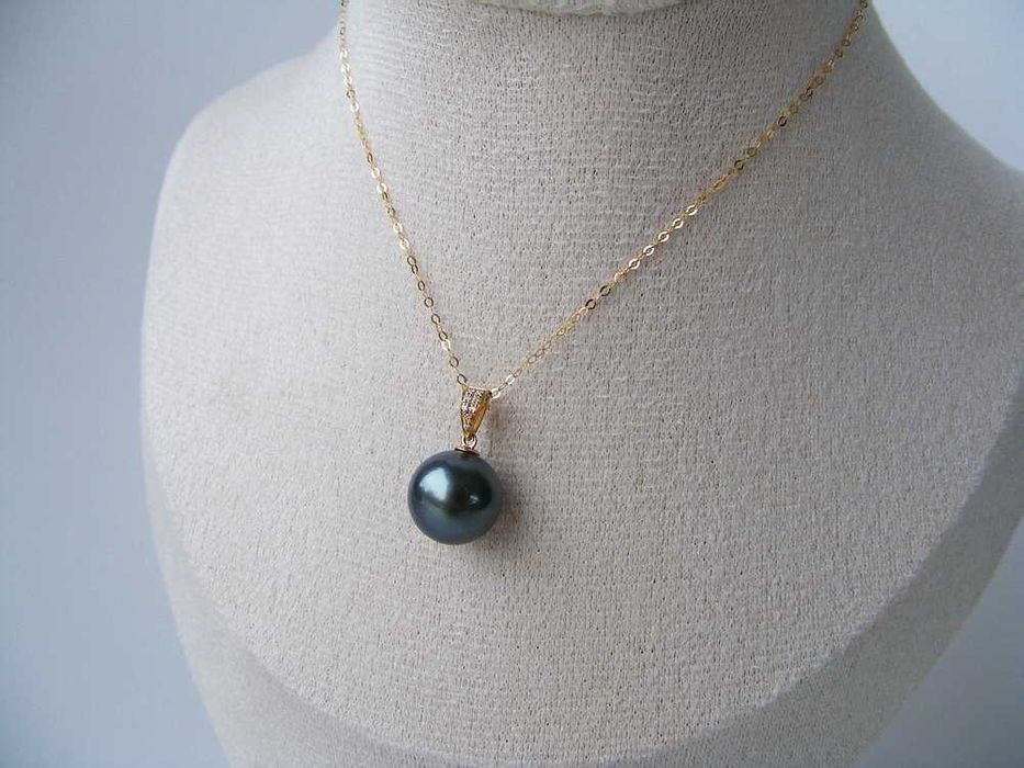 Perła Tahiti 10mm diamenty 0.021ct 18karatowe złoto nowy naszyjnik
