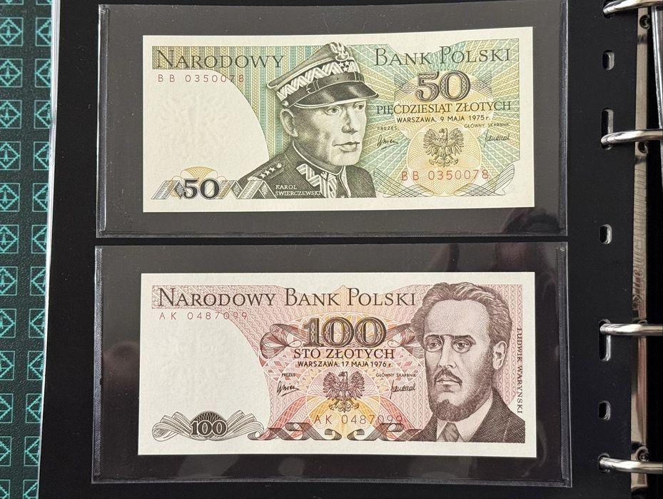 Banknoty PRL 50 zł. 1975 + 100 zł. 1976 UNC