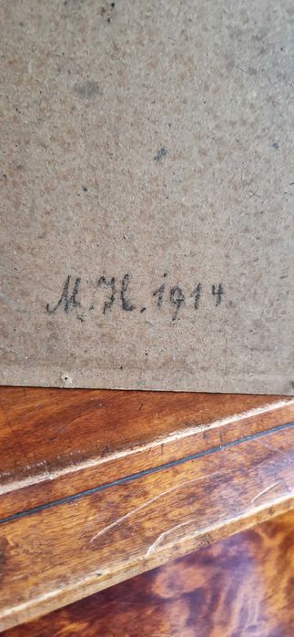 Przedwojenny portret obraz pastel aukcyjny sygnowany M.H. 1914 antyk