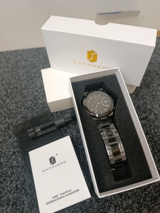 męski zegarek SAPPHERO SO2203 – czarny, chronograf,