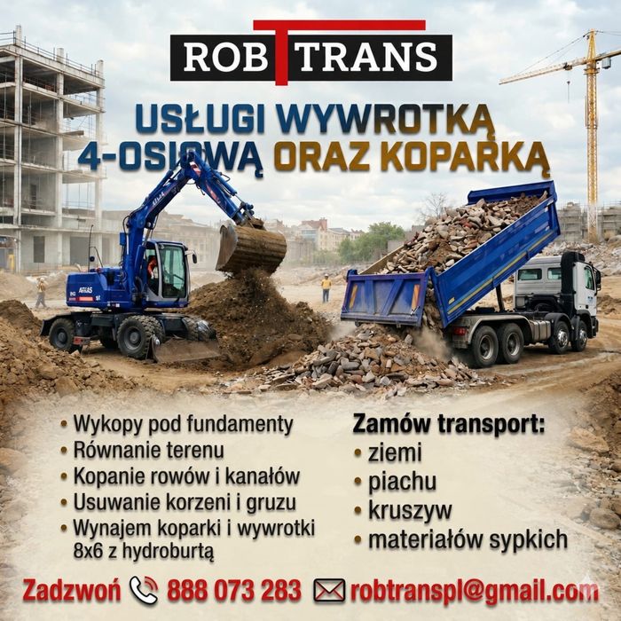 Usługi Transportowe Wywrotką oraz Koparka Kołowa