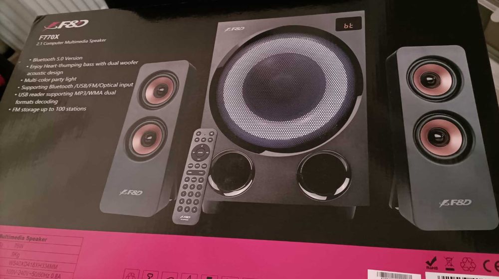 Fenda F770x głośniki 2.1 76W, Bluetooth, Optyk, Wbudowany odbiornik FM