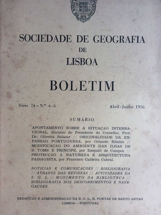Boletim da Sociedade de Geografia de Lisboa. - 1956. Ver sumário