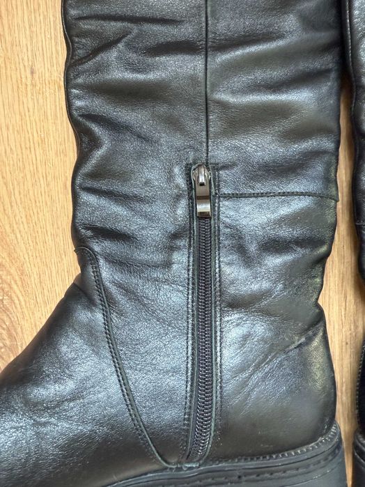 Wysokie skórzane buty botki zima, jesień, sezon przejściowy