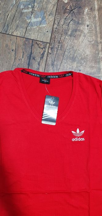 Czerwona koszulka damska bawełna premium logo trzy pasy S