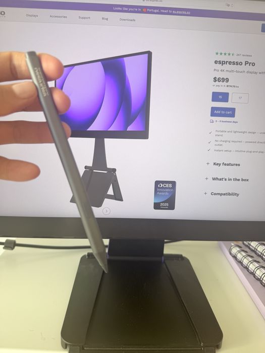 monitor wireless sem fios portátil 17" espresso pro 4K + folio + pen , multitouch touch