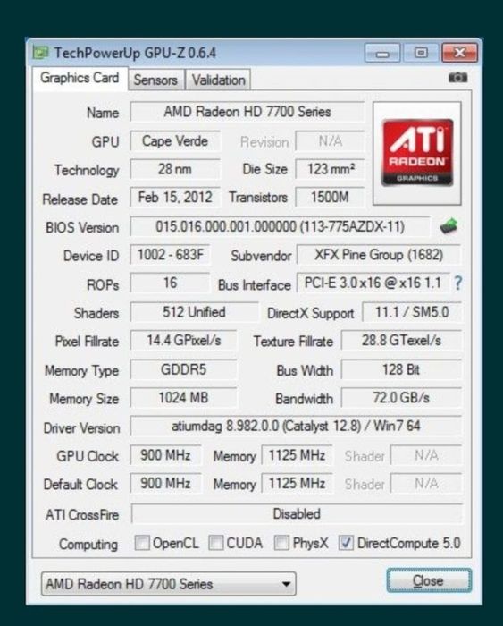 Відеокарта XFX Radeon HD7770 1GB, 128bit, DDR5, Black Edition