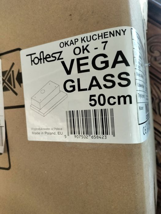 Okap TOFLESZ ok-7 vega, OK-7 VEGA GLASS INOX czarne szkło