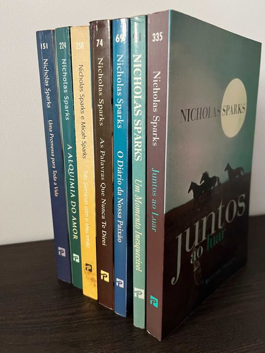 7 Livros Nicholas Sparks - Alquimia do amor, As plalavras que nunca te direi, Juntos ao luar, Diário da nossa paixão, etc.
