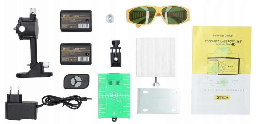 DUŻY ZESTAW: Poziomica Laserowa xTech + statyw + tyczka Wahadło Nowa