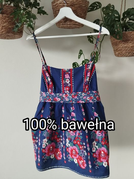 Letnia, wiosenna bluzka, top z bawełny, kolorowy w kwiaty, boho r.42 X