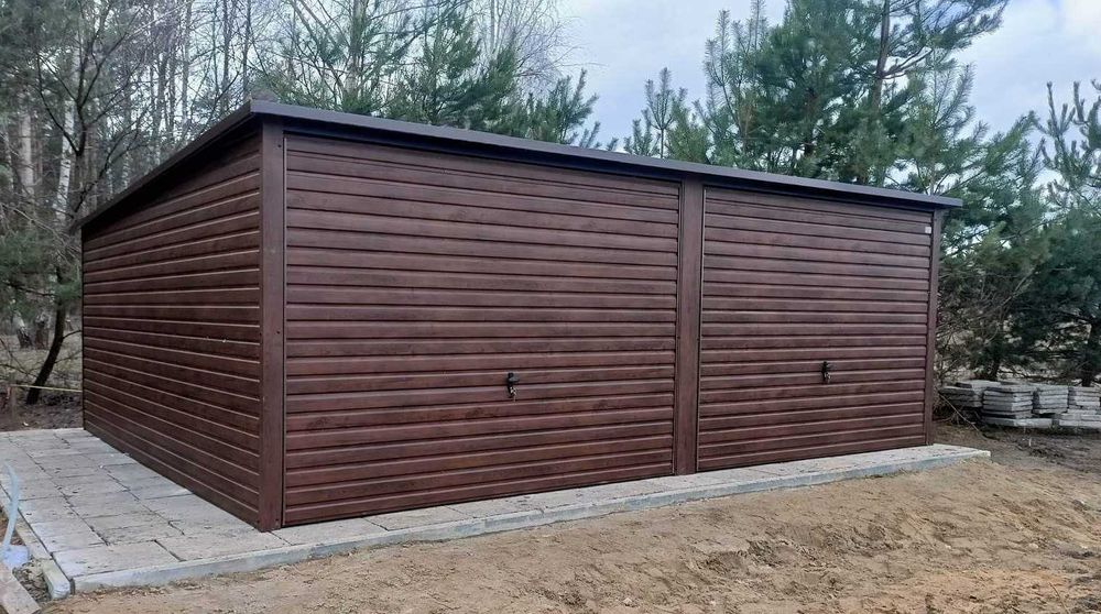 Garaż blaszany Drewnopodobne 6x5 Spad dachu na tył, blaszaki