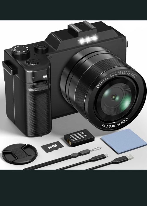 Cyfrowy aparat fotograficzny, 5K 64MP kamera z kartą 64 GB WiFi, 18X