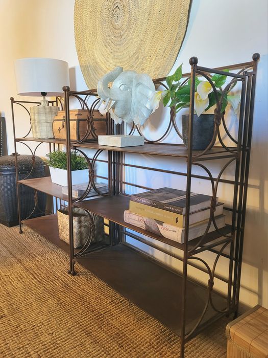 2 prateleiras, estante, ferro, indiano, oriental, rustico