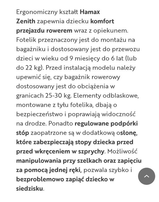 Fotelik rowerowy  HAMAX Zenith Adapter