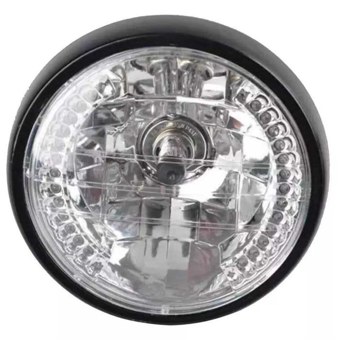Farol frontal 7 pol lâmpada halogéno  piscas LED moto cafe racer