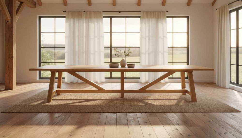 Sielski stół dębowy – idealny do dużej jadalni | ręczna praca  |