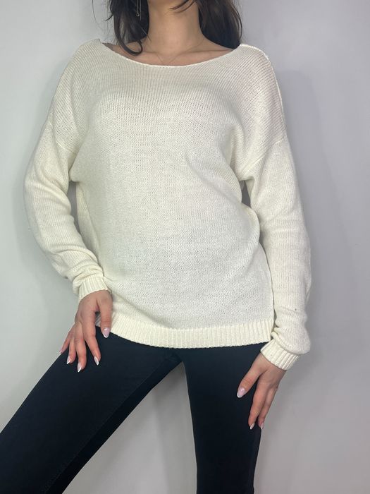 Biały sweter bawełniany z dekoltem na plecach Forever 21 rozmiar M
