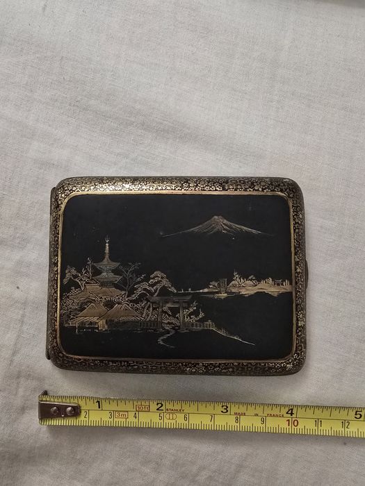 Cigarreira Antiga Japonesa Damasquinada Ouro K24 Monte Fuji
