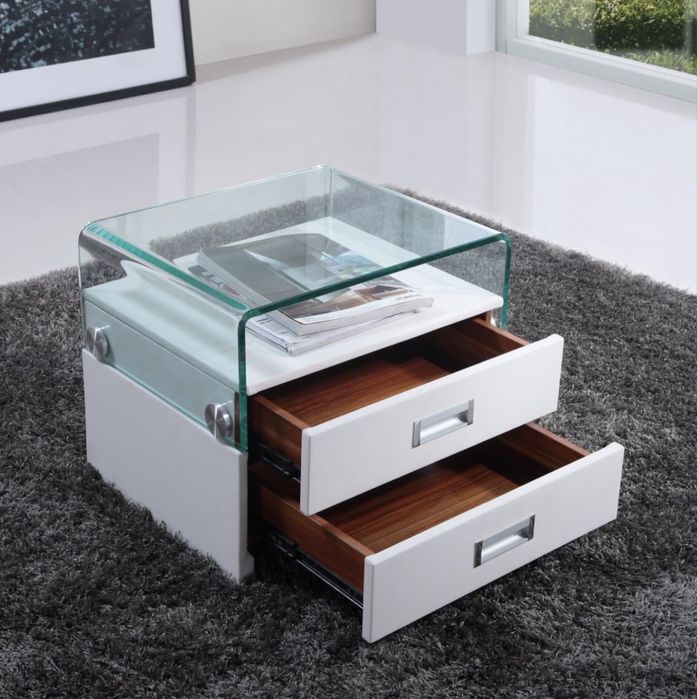 Mesa de cabeceira 2 x branca gavetas prateleira branca