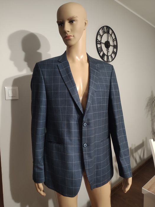 Marynarka męska w kratkę, elegancka stan IDEALNY krata, granatowa L