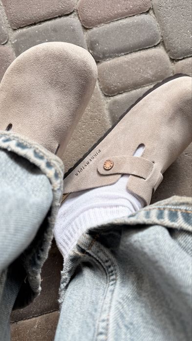 Шльопанці натуральні замшеві ортопедичні клоги  Birkenstock boston біркеншток, клоги, сабо ортопедичне взуття
