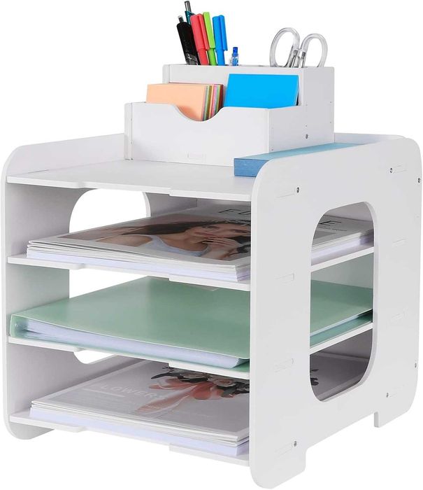 Organizer na Dokumenty A4 4 Poziomy Półki na Biurko Biały