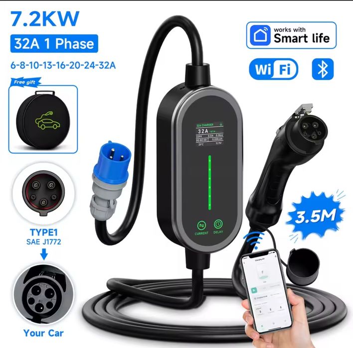 Зарядка для електроавтомобіля Type 2 1 GBT з WiFi заправка