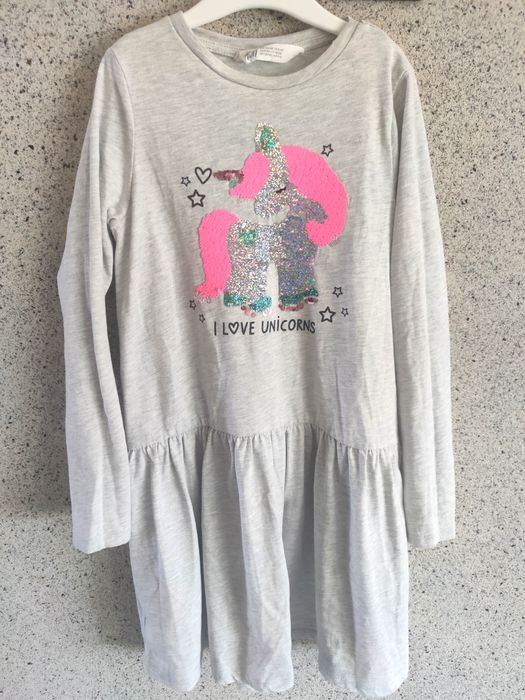 Sukienka H&M cekiny jednorożec hm rozm. 134 140