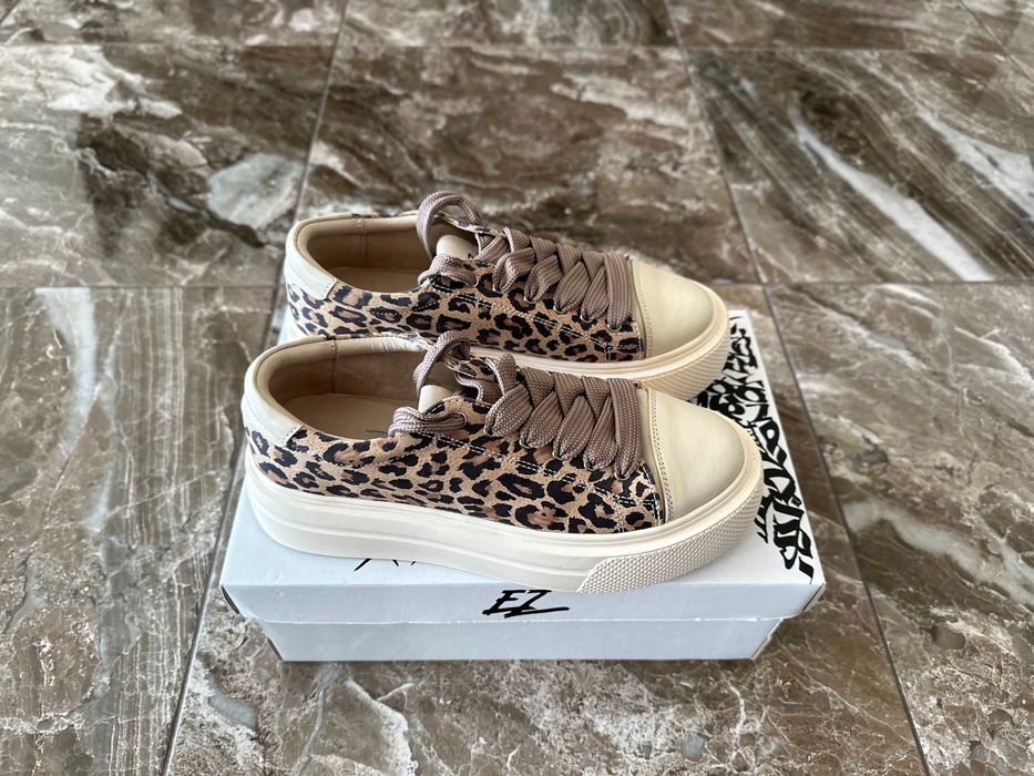 Кожаные кеды, кроссовки принт лео