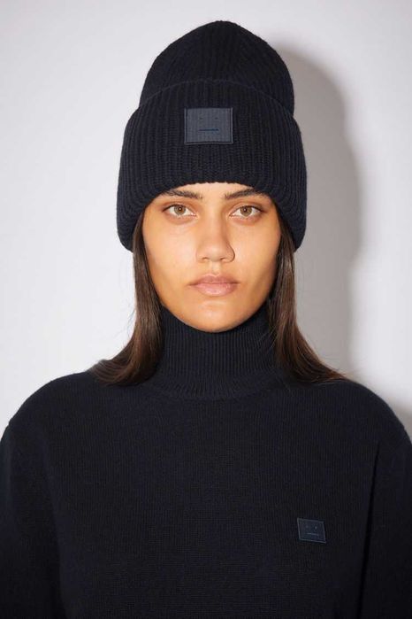 Шапка Acne Studios Rib knit beanie hat black