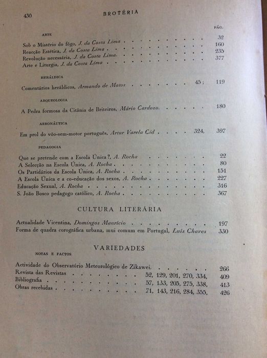Brotéria - Revista de cultura contemp. 2 Volumes 1934. Ver índices