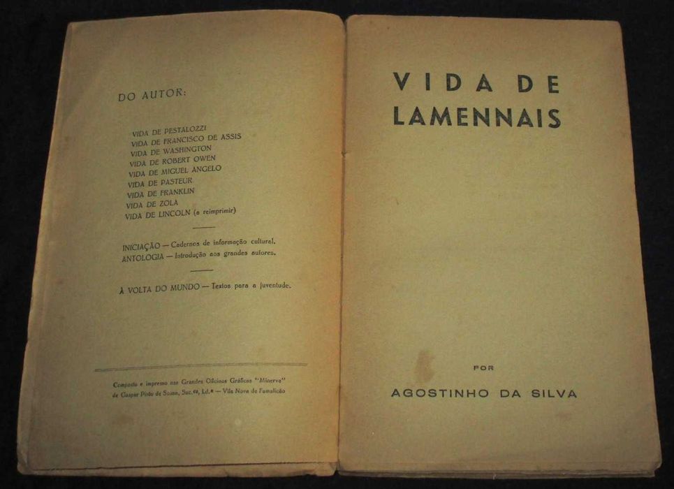 Livro Vida de Lamennais Agostinho da Silva