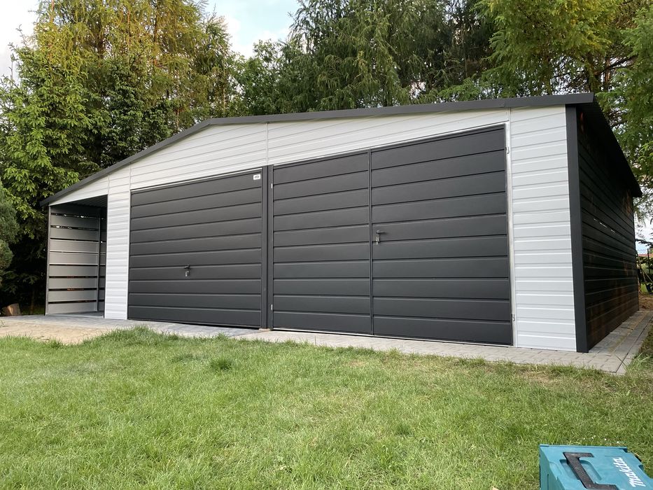 Garaz blaszany 7x6 plus wiata 2x6, KONSTRUKSCJA OCYNKOWANA.