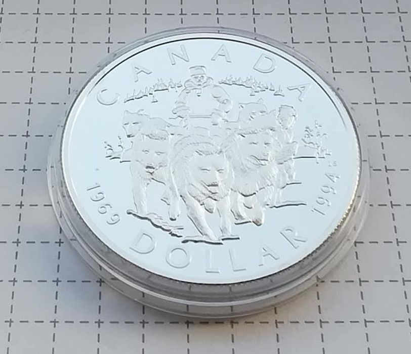 Канада 1 долар 1994р. Патруль на упряжках. СРІБЛО. ПРУФ. Сертифікат.