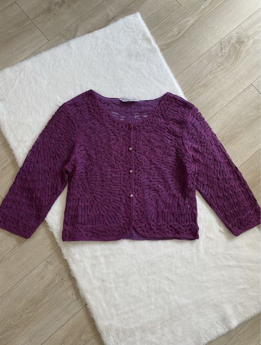 Fioletoww elegwncka bluzka narzutka zapinana S 36 M 38 Sara Louise old money