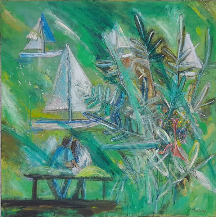 „Pejzaż z żaglówkami”, 80×80 cm, Katarzyna Matschay, ZA 0851