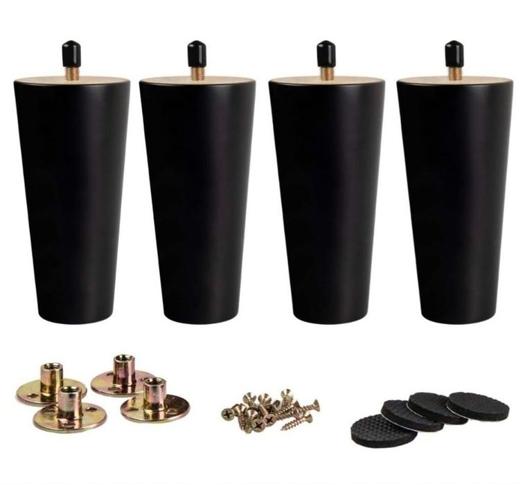 Drewniane nogi wymienne, lite drewno, 15 cm, czarne, zestaw 4 sztuk
