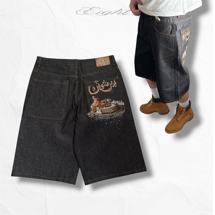Baggy Raw Denim Shorts Беггі Джинсові Шорти Рав Денім Jorts Grey Dershutze Japanese Archive Vintage Y2k з вишивкою ykk 28 30 32 34 арабський стиль