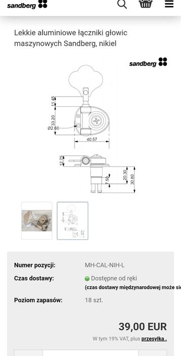 Klucze Sandberg do gitary basowej V piątki Jazz Bass ultralight