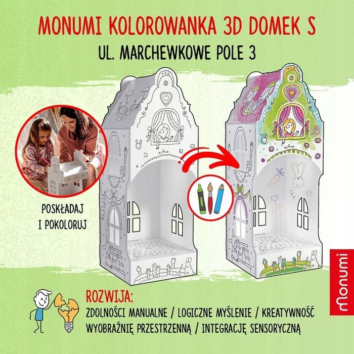 Domek 3D z kartonu wiejski 32 cm Monumi Marchewkowe Pole króliczki 3+
