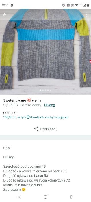 Sweter ulvang 100 wełna s